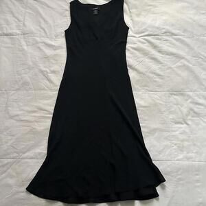 Express black silk midi dress bias cut skirt and v neck babydoll styling Size 12